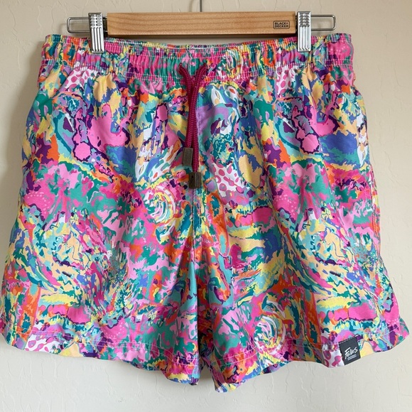 Folks Mens Multicolor Colorful Miami Tropical Swim Trunks 4” inseam Shorts Large - Picture 1 of 11